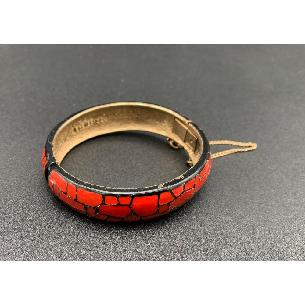 VTG Eisenberg Red Mosaic Hinged Bangle Bracelet 60s Jewelry Collectible